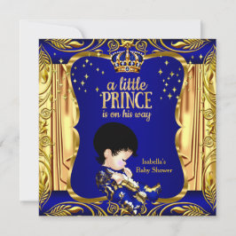Elegante Prince Baby Dusche Blue Gold Brünett Einladung