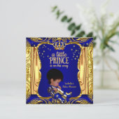 Elegante Prince Baby Duwer Blue Gold Ethnic Einladung (Stehend Vorderseite)