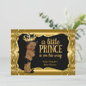Elegante Prince Baby Shower Black Gold Ethnic Einladung (Stehend Vorderseite)