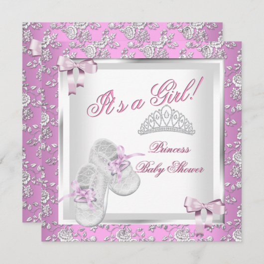 Elegante Princess Baby Dusche Girl Pink Rose Einladung (Vorne/Hinten)