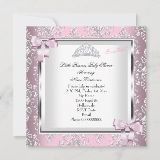 Elegante Princess Baby Shower Girl Pink Bed 4F Einladung (Rückseite)