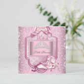 Elegante Princess Baby Shower Girl Pink Damask Sho Einladung (Stehend Vorderseite)
