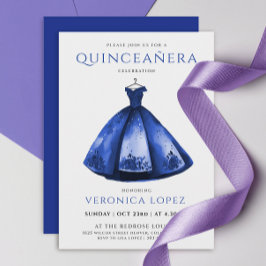 Elegante Princess Blue Dress Quinceñera Wasserfarb Einladung