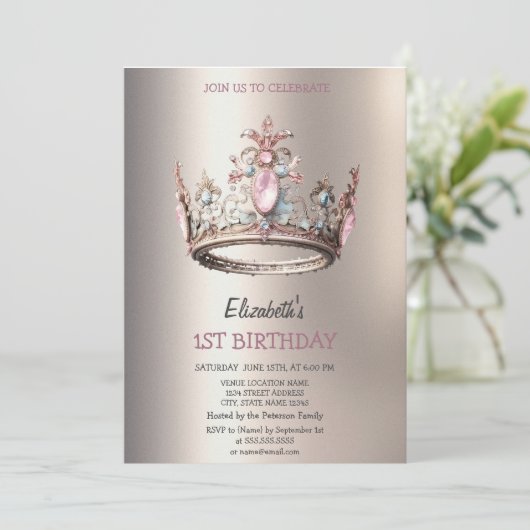 Elegante Princess Crown Castle Einladung (Stehend Vorderseite)