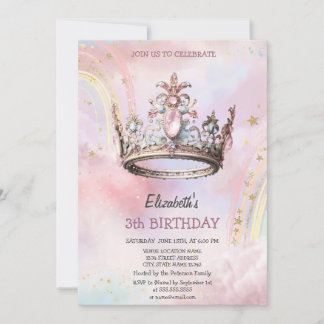Elegante Princess Crown Castle Rainbow Geburtstag Einladung