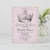 Elegante Princess Crown Diamonds Confetti Sweet 16 Einladung (Stehend Vorderseite)