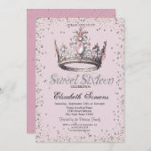 Elegante Princess Crown Diamonds Confetti Sweet 16 Einladung (Vorne/Hinten)
