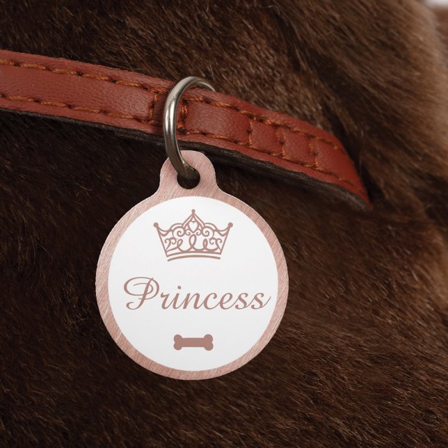 Elegante Princess Crown Rose Gold Dog Bone Haustiermarke (Von Creator hochgeladen)