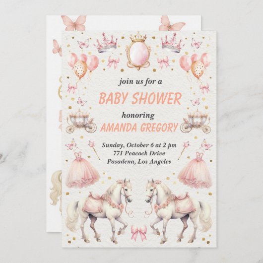 Elegante Princess - Einladung zur Kinderdusche (Vorne/Hinten)