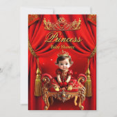 Elegante Princess Red Gold Niedlich Baby Dusche Einladung (Vorderseite)