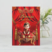 Elegante Princess Red Gold Niedlich Baby Dusche Einladung (Stehend Vorderseite)