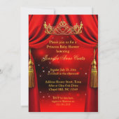 Elegante Princess Red Gold Niedlich Baby Dusche Einladung (Rückseite)
