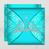 Elegante Princess Tiara Aquamarin Blue Quinceanera Einladung (Vorne/Hinten)