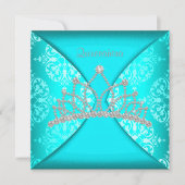 Elegante Princess Tiara Aquamarin Blue Quinceanera Einladung (Vorderseite)