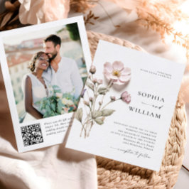 Elegante Print Pressed Pastel Boho Blume Hochzeit Einladung