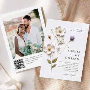 Elegante Print Pressed Pastel Boho Blume Hochzeit Einladung