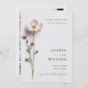 Elegante Print Pressed Pastel Boho Blume Hochzeit Save The Date