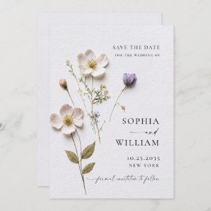 Elegante Print Pressed Pastel Boho Blume Hochzeit Save The Date