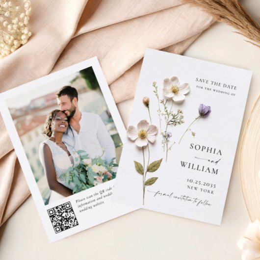 Elegante Print Pressed Pastel Boho Blume Hochzeit Save The Date