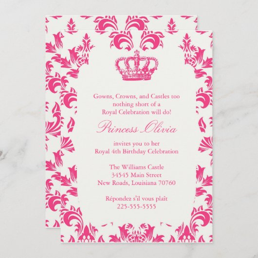 Elegante Prinzessin Birthday Party Einladung (Vorne/Hinten)