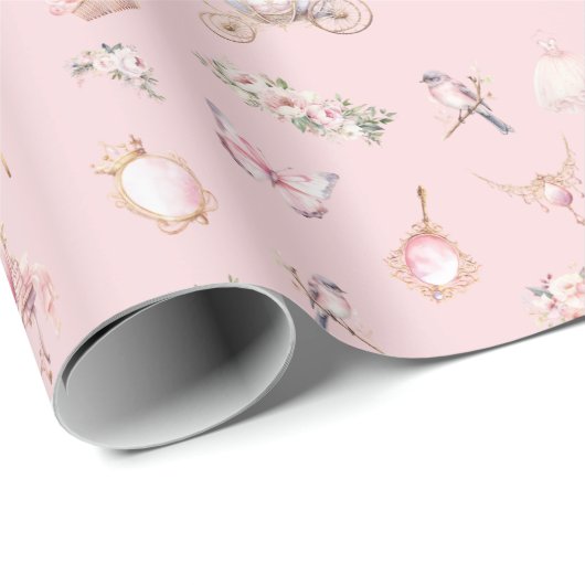 Elegante Prinzessin Blush Pink Bloral Geschenkpapier (Rolleneckpunkt)