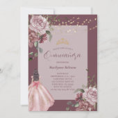 Elegante Prinzessin Floral Quinceñera Einladung (Vorderseite)
