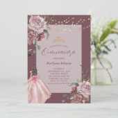 Elegante Prinzessin Floral Quinceñera Einladung (Stehend Vorderseite)