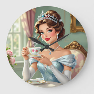 Elegante Prinzessin mit Krone und elegantem Kleid Große Wanduhr