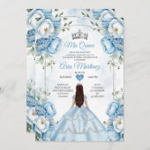 Elegante Prinzessin Quiñceanera aus Weiß und Blau Einladung (Vorne/Hinten)