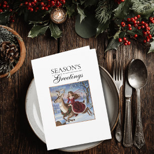 Elegante Prinzessin & Rentier Vintage-Weihnachten Karte