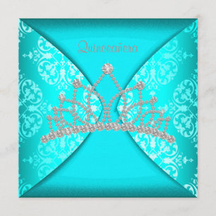 Elegante Prinzessin Tiara Teal Blue Quinceanera Einladung