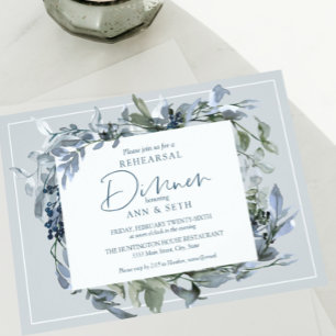 Elegante Probe Abendessen Blaue Flora und Fauna Einladung