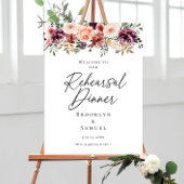 Elegante Probe Abendessen Bordeaux floraler Empfan Poster