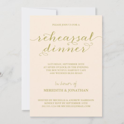 Elegante Probe Abendessen Einladung (Vorderseite)