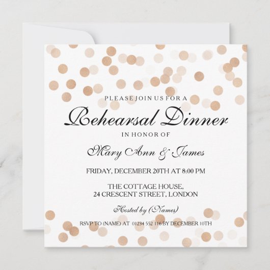 Elegante Probe Abendessen Kupferfolie Glitzer Einladung (Vorderseite)