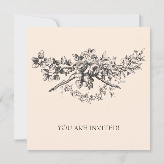 Elegante Probe Abendessen Vintages Blumenschwarz Einladung (Rückseite)