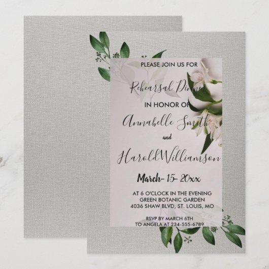 Elegante Probe Dinner Einladung (Vorne/Hinten)