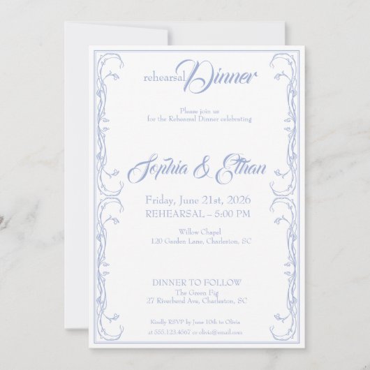 Elegante Probe Dinner Einladung - Blaue Rose F (Vorderseite)