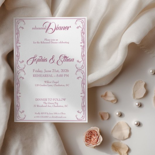 Elegante Probe Dinner Einladung - Rosa Rose F
