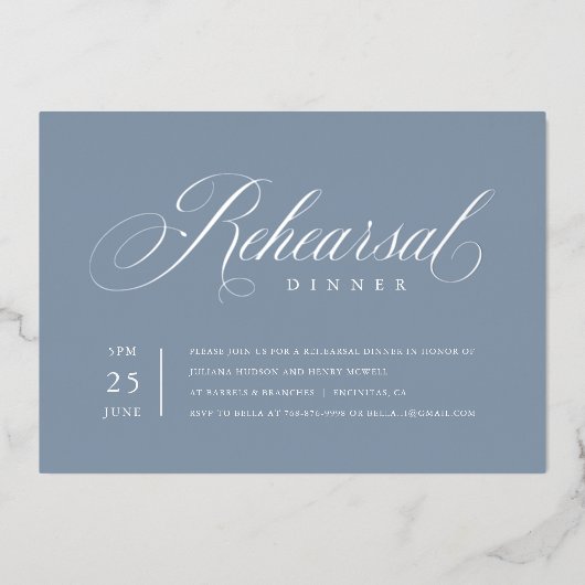 Elegante Probe Dinner Silver Foil Einladung (Vorderseite)