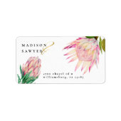 Elegante Protea Pink Gold Wedding Rücksendeadresse Adressaufkleber (Vorne)