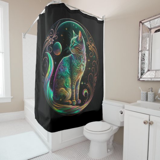 Elegante Psychedelic Cat Moderne Kunst | Duschvorhang (Beispiel)