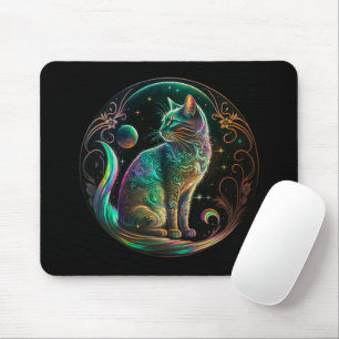 Elegante Psychedelic Cat Moderne Kunst   Mousepad