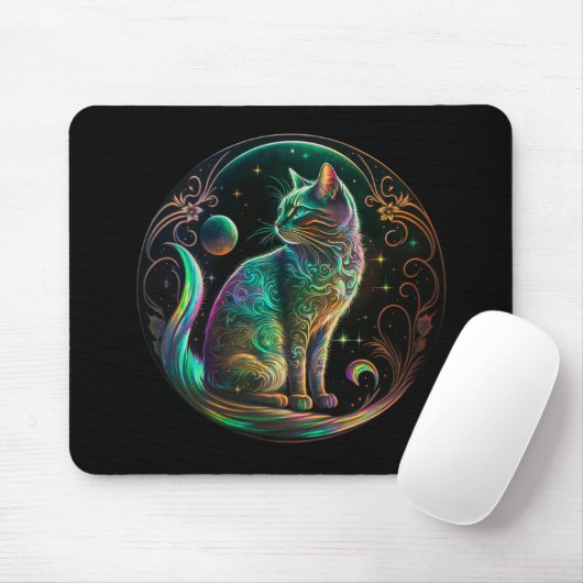 Elegante Psychedelic Cat Moderne Kunst | Mousepad (Mit Mouse)