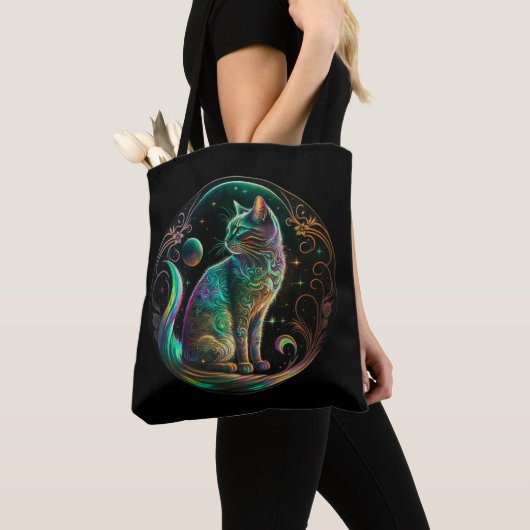 Elegante Psychedelic Cat Moderne Kunst | Tasche (Von Nahem)