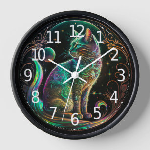 Elegante Psychedelic Cat Moderne Kunst   Uhr