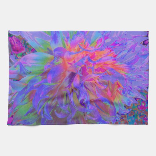 Elegante Psychedelic Decorative Dahlia Blume Geschirrtuch (Horizontal)