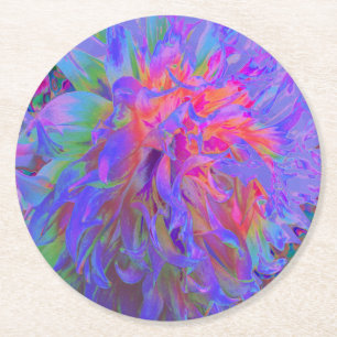 Elegante Psychedelic Decorative Dahlia Blume Runder Pappuntersetzer