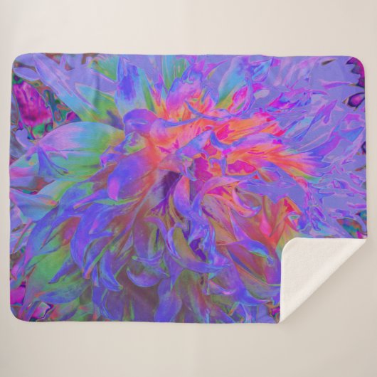 Elegante Psychedelic Decorative Dahlia Blume Sherpadecke (Vorderseite (Horizontal))