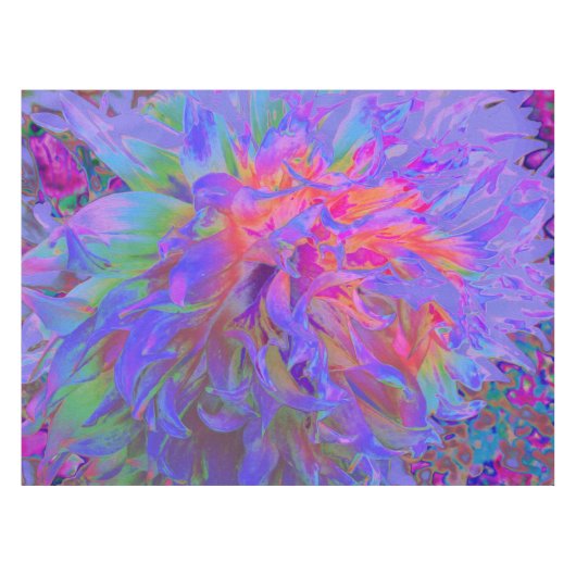 Elegante Psychedelic Decorative Dahlia Blume Tischdecke (Vorderseite (Horizontal))